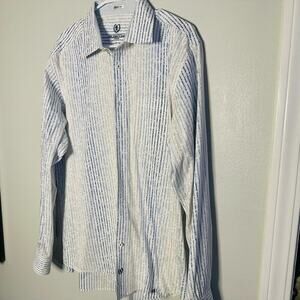 Bugatchi Uomo Blue White Floral Deisgn Classic Fit Collared Button Down Shirt XL